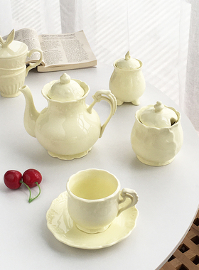 Annie Garden 大厂订单 法式复古风浮雕奶黄色陶瓷糖罐咖啡壶微瑕
