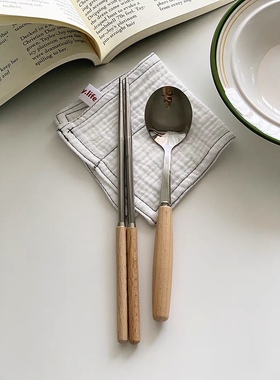 Annie Garden  复古圆柱实木柄筷子刀叉勺子餐具套装不锈钢餐具