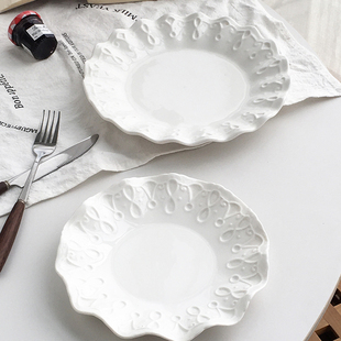 法式 外贸出口 轻奢精致浮雕边陶瓷西餐牛排菜盘子 Garden Annie