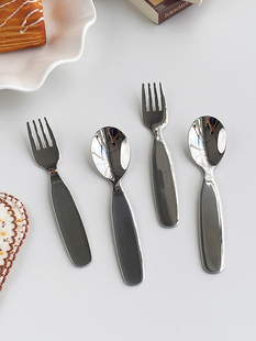 304不锈钢精制加厚宽柄勺叉辅食耐摔宝宝餐具 短款 Annie Garden