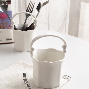 复古田园风陶瓷花篮餐具收纳筒叉子勺子筒 外贸订单 Annie Garden