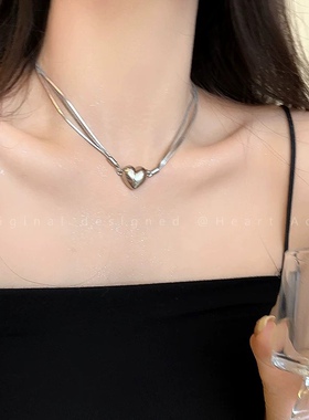 2024新款爱心磁吸项链多层女不掉色高级感辣妹锁骨链甜酷嘻哈钛钢