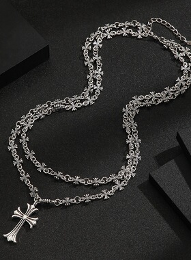 欧美经典十字架项链饰品朋克男女复古项饰个性铸造吊坠潮双层做旧