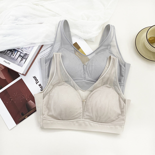 2025新款无钢圈聚拢文胸全罩杯乳胶杯养护舒适内衣女时尚纱网拼接