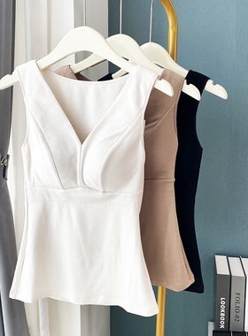 7071秋冬加厚保暖背心女固定保温杯聚拢舒适亲肤打底性感V领