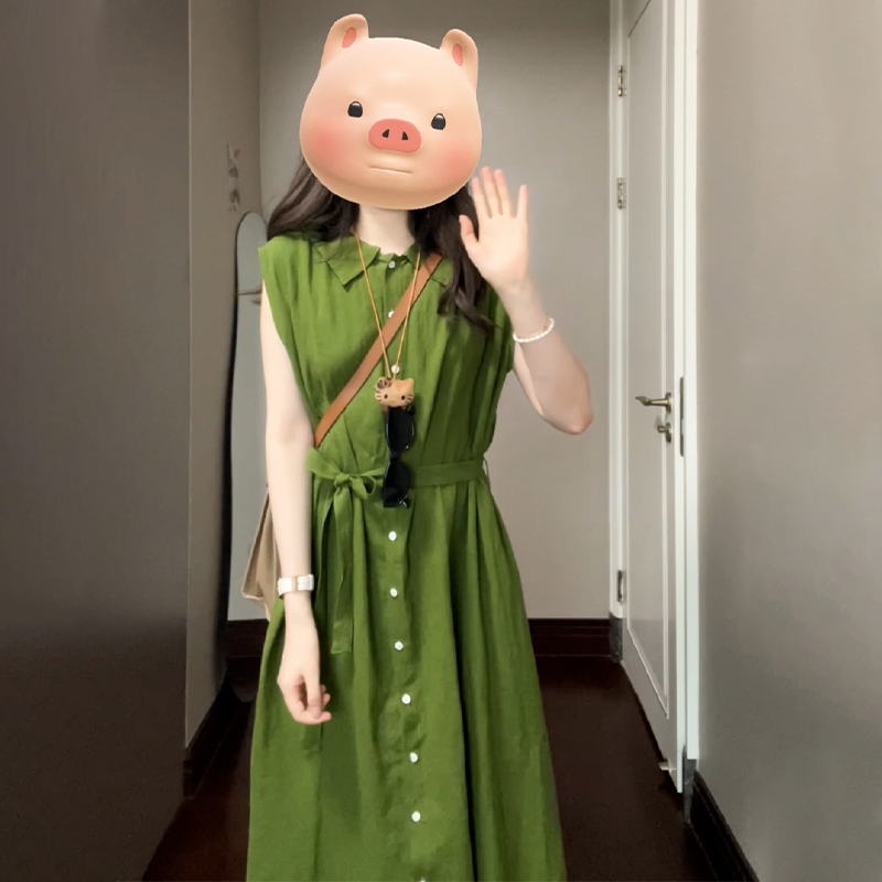 绿色无袖衬衫连衣裙子女夏季