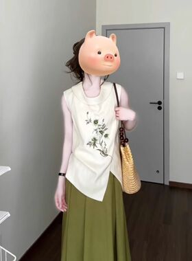 2025夏季新款新中式老钱风气质轻奢高级感刺绣马甲半身裙两件套装