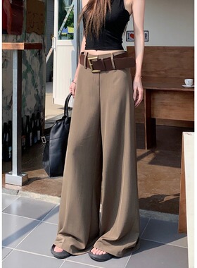 复古风高腰直筒西装休闲裤2025春秋新款宽松垂感阔腿裤拖地长裤女