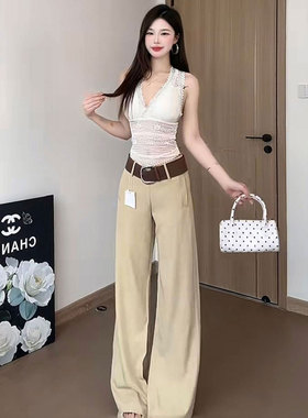 美式辣妹梨形身材黑色低腰拖地裤女春夏新款直筒显瘦阔腿西装裤子