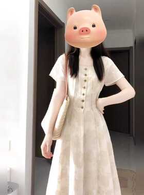 2025新款夏季绝美超好看法式长裙温柔风方领高级感印花连衣裙子女