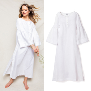 美国代购petite plume睡裙女春秋纯棉法兰绒喇叭袖A字长裙睡衣