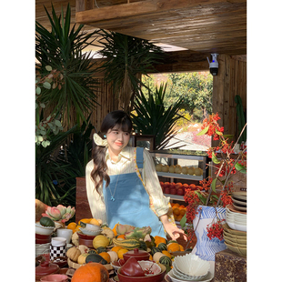 米米子微胖“春日游园会”甜美风时尚定制灯芯绒背带裙套装女春