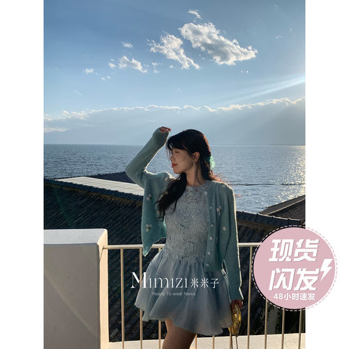 现货米米子微胖大码胖mm 休闲气质别致蕾丝内搭上衣半裙两件套装