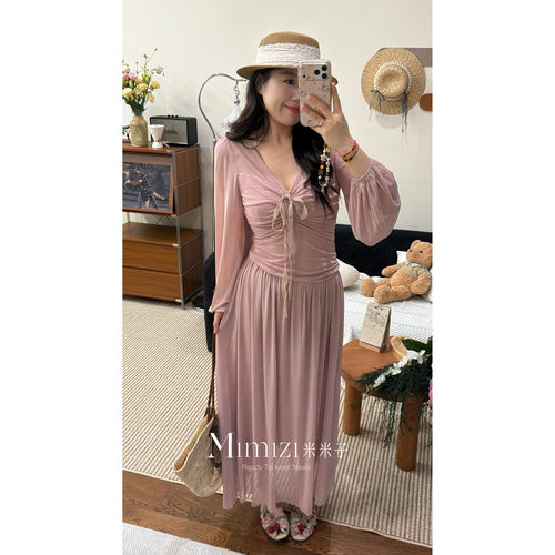 米米子微胖大码胖mm【粉色版】“青雾花信”du家款设计碎花连衣裙