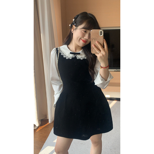 rosy私服 米米子 20点 定制娃娃领丝绒假两件连衣裙