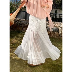 少女风高腰蕾丝绣花半身纱裙 月光华尔兹 米米子微胖大码 胖mm