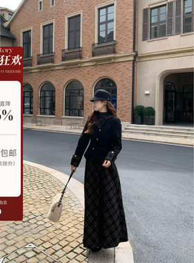 米米子微胖大码胖mm 时尚气质美拉德原宿风上衣格纹半裙套装女冬