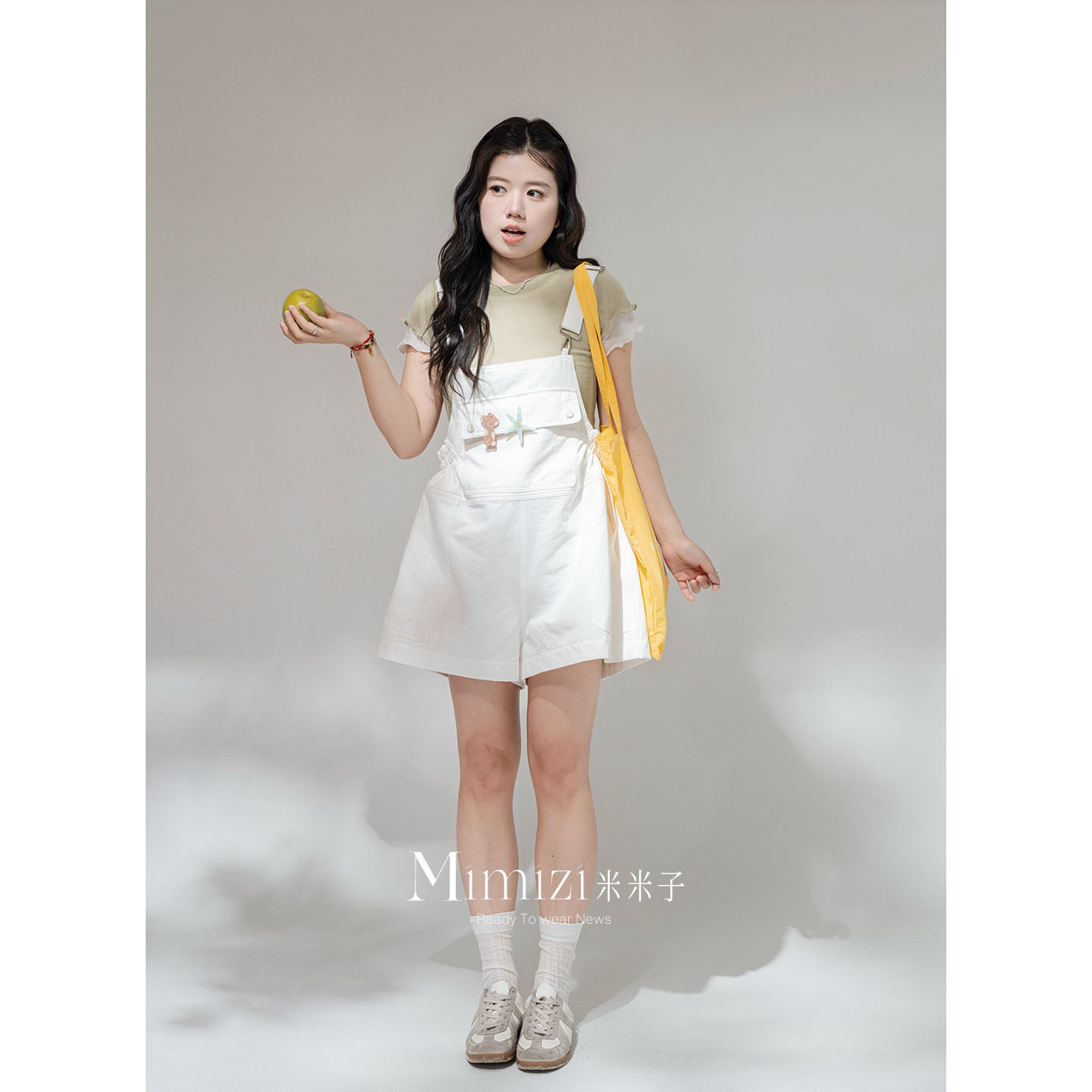 米米子微胖大码胖mm&ldquo;甜妹日记&rdquo;复活款原创设计感高腰背带短裤春