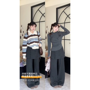 休闲可拆卸屁帘高腰加绒直筒裤 超模裤 女冬 胖mm 米米子微胖大码