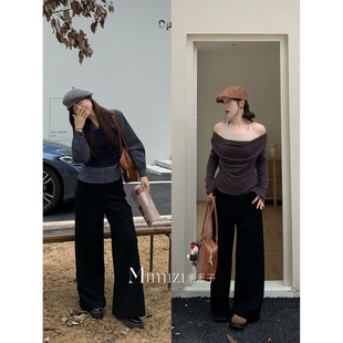 极简高腰拉链黑色厚西装 米米子微胖大码 胖mm C位神裤 女 直筒裤