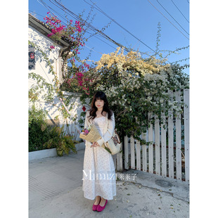 米米子微胖大码胖mm“22°微风”甜美气质别致无袖拼接A字碎花裙