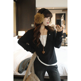 极简黑白撞色长袖 米米子微胖大码 韩式 长期主义 假两件T恤 胖mm