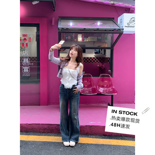 修身 竹竿腿bi備 女裝 2024春季 微喇褲 直筒牛仔褲 米米子微胖大碼