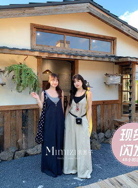 米米子微胖大码胖mm“夏日幻梦”慵懒风减龄显瘦阔腿休闲背带长裤