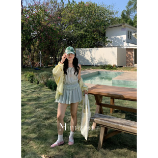 风气质rosy同款 米米子微胖大码 时尚 青柠薄荷 吊带上衣春 胖mm