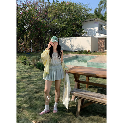 米米子微胖大码胖mm “青柠薄荷”时尚风气质rosy同款吊带上衣春