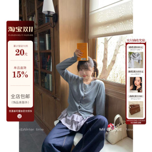 显瘦针织上衣开衫 米米子微胖大码 休闲风时尚 绒雾早秋 女秋 胖mm