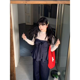 米米子微胖大码胖mm 时尚气质甜美别致独特蝴蝶结波点抹胸上衣春