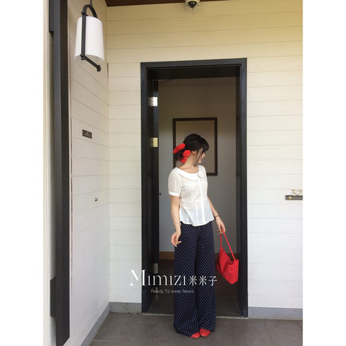 米米子微胖大码胖mm“长腿秘籍”休闲修身显瘦中高腰波点直筒裤春