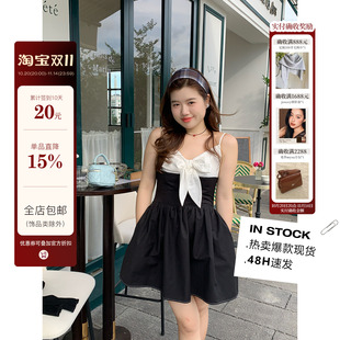 清新别致无袖 夏日留白 立体蝴蝶吊带连衣裙 胖mm 米米子微胖大码