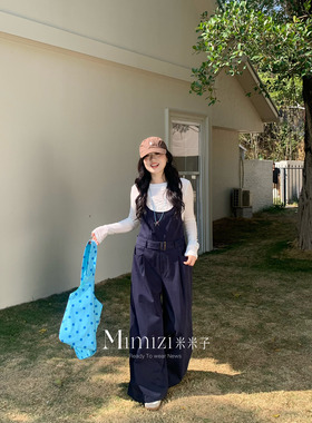 米米子微胖大码胖mm“晴日漫想”定制工装风连体低腰阔腿背带裤