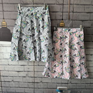 腰围62 小个子半松紧腰欧根纱印花半身裙女C051 72裙长56