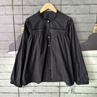 A501 蕾丝拼接刺绣 胸围120衣长57左右款 松棉黑衬衫