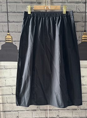 原单女装宽松百搭黑色松紧腰宽松半裙春秋女装半裙B144
