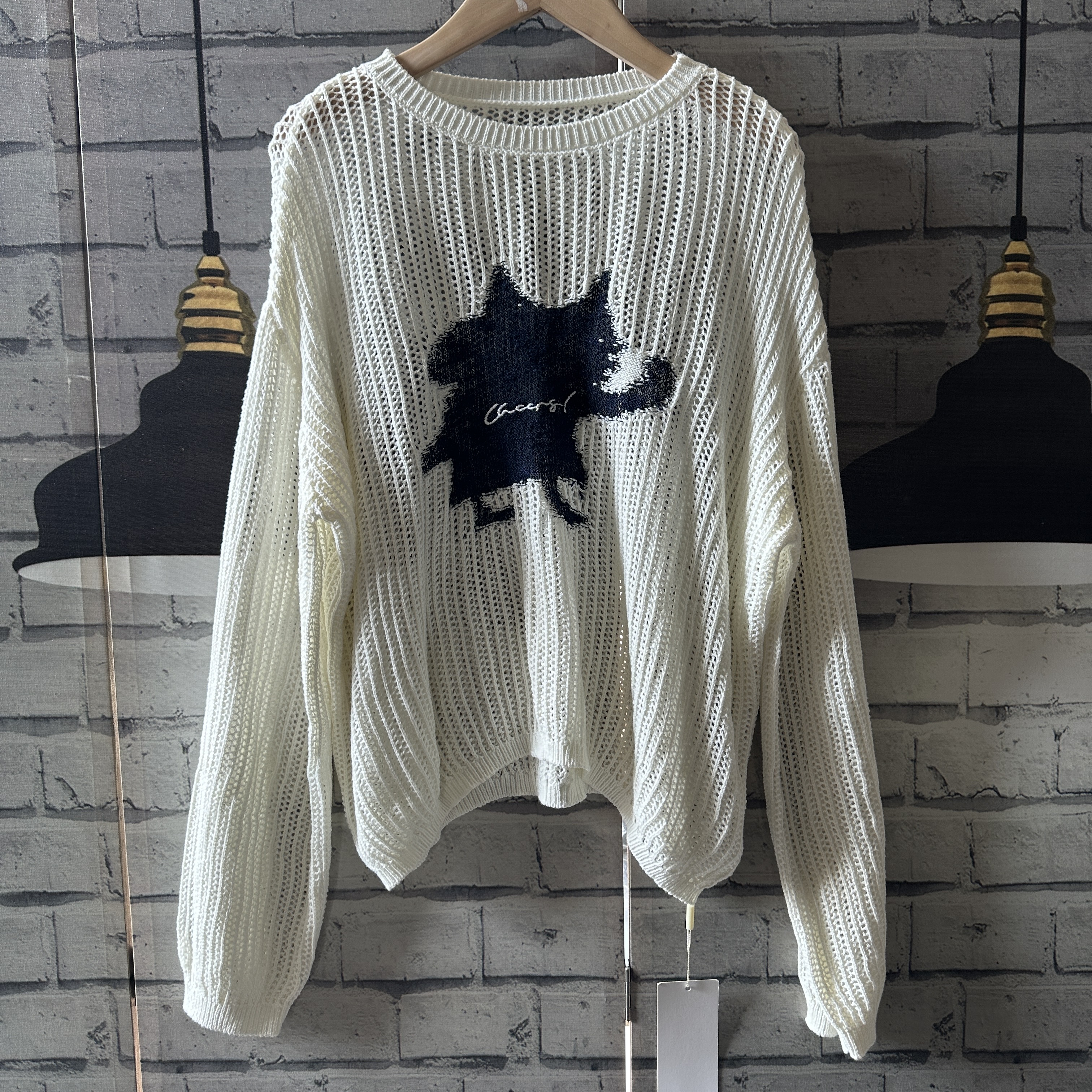 原单学院风套头针织罩衫镂空毛衣上衣女显瘦毛衣女女B55