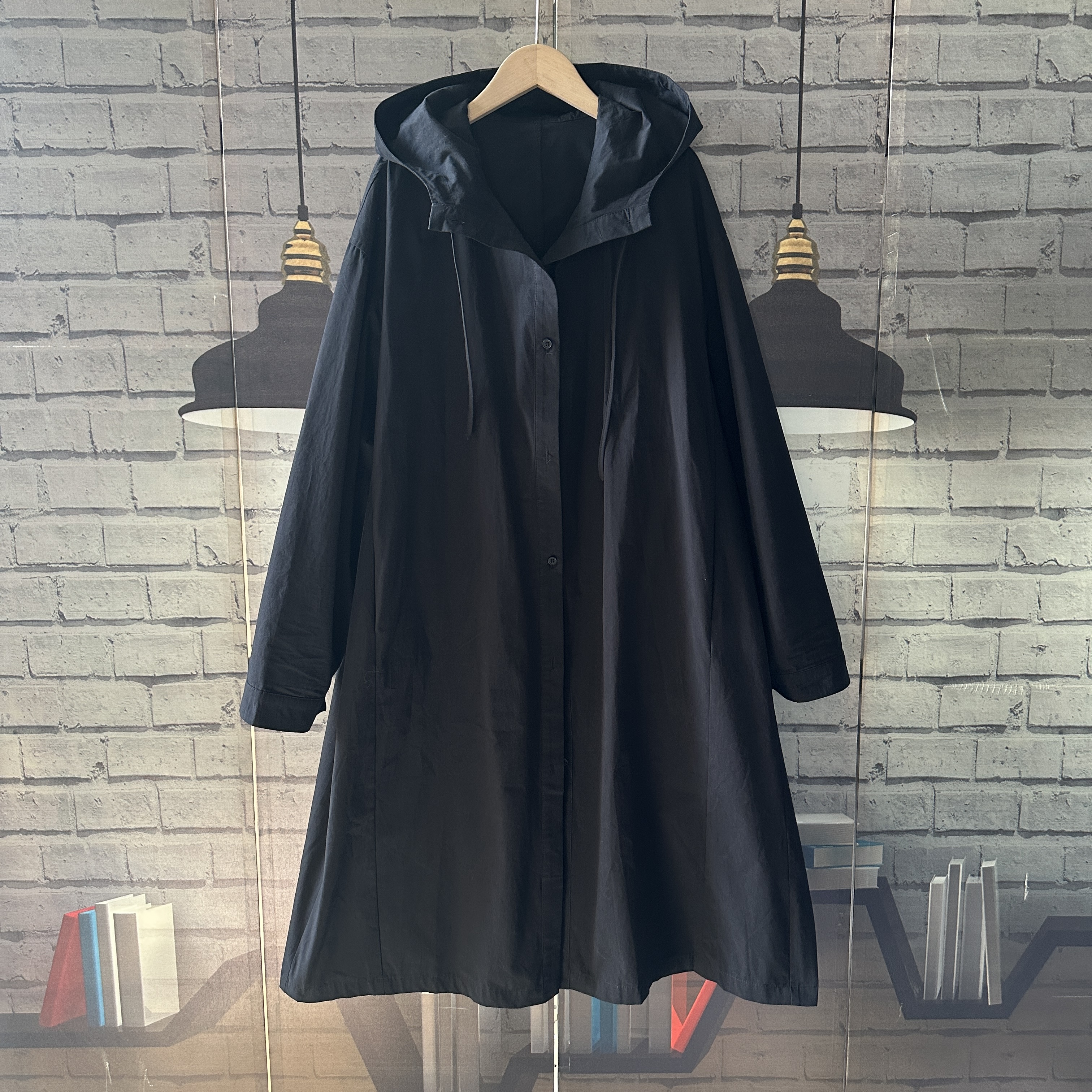 胸围138衣长108春秋季连帽大码全棉薄款无内衬风衣女