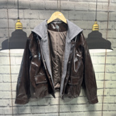 原单高级感连帽假2件pu皮衣机车服外套A464