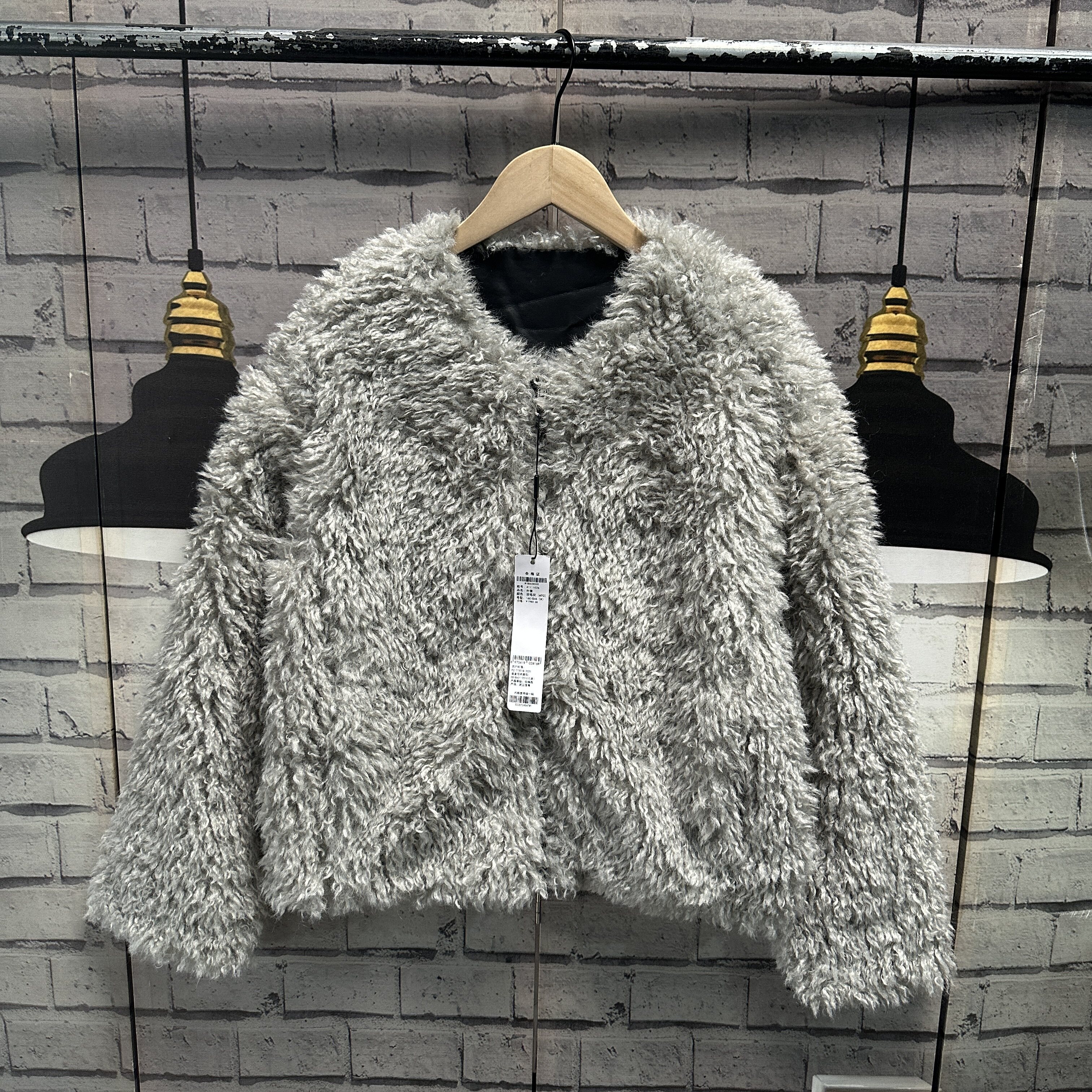 小个子女装淑女小香风灰色毛毛圆领拉链开衫外套有内衬有口袋D153