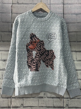 胸围100衣长60套头刺绣毛衣灰色宽松毛衣女C641