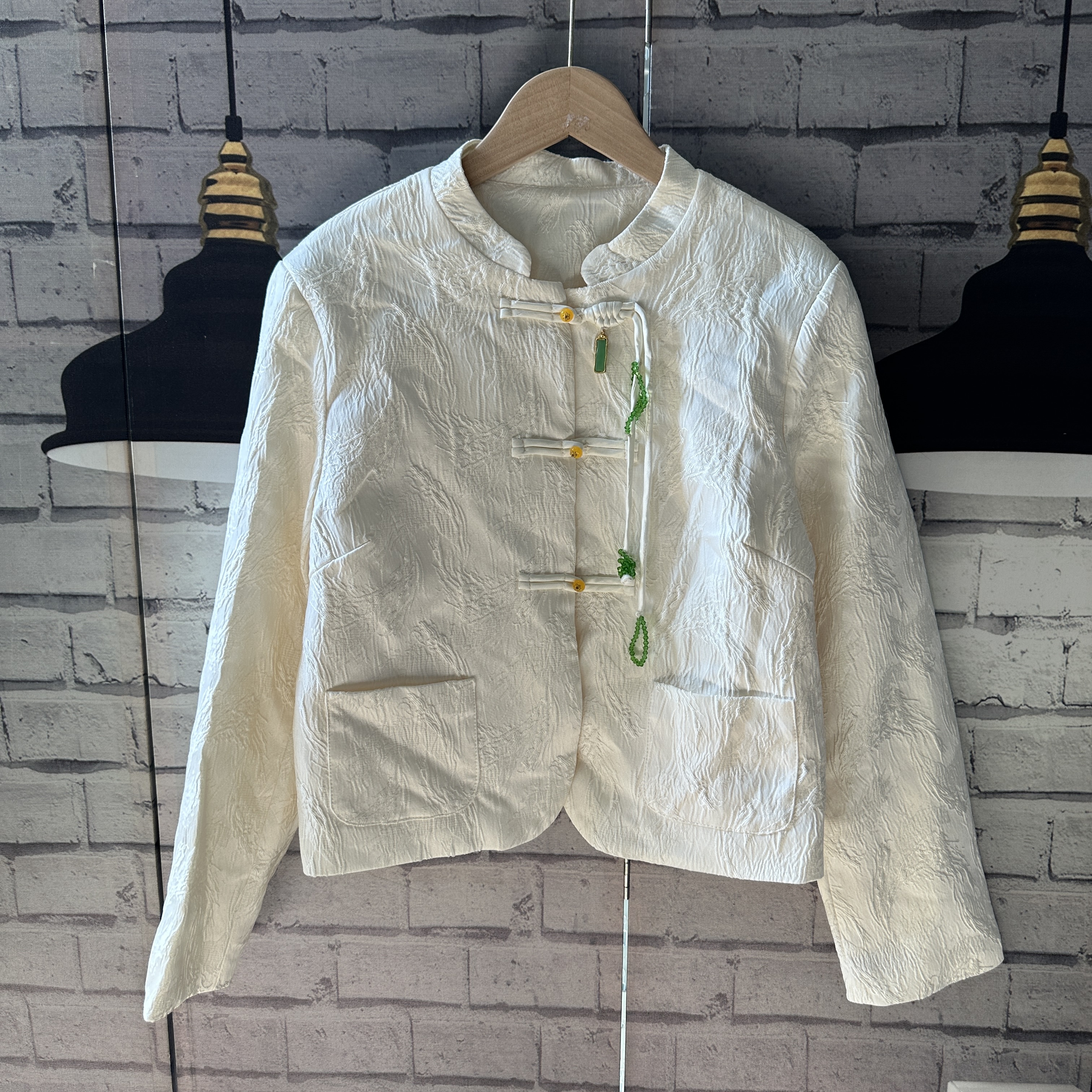 胸围100衣长49左右新中式国风外套设计感提花刺绣国风有内衬C642