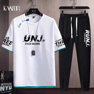 百搭T恤男宽松休闲运动五分裤 夏季 男生2026新款 套装 两件套 短袖
