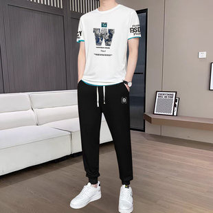 夏季 2026新款 t恤男士 透气薄款 男生休闲套装 五分短裤 国潮短袖 大码