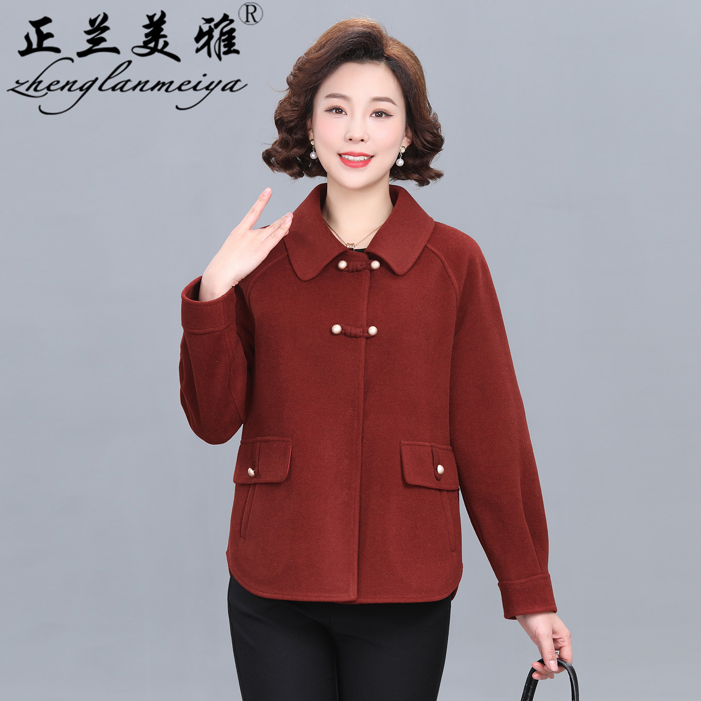 中年妈妈春秋装短款双面毛呢外套2026新款中老年女装气质翻领上衣,女装/女士精品,中老年女装,淘宝优惠券,粉丝福利购,淘宝优惠卷