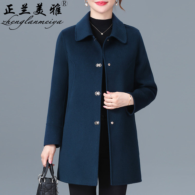 双面呢羊毛大衣女2025秋冬新款中长款宽松中老年妈妈大码毛呢外套