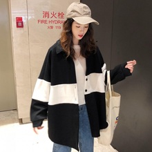 宽松学生薄外套女上衣 开衫 条纹纽扣针织衫 中长款 2019新款 秋季 韩版