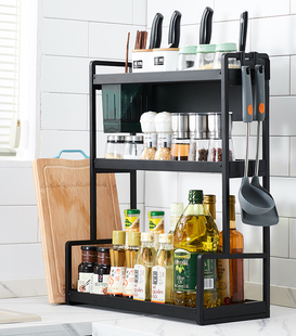长30 40 50宽15  22cm窄黑色厨房置物架灶台面放调料架子双层三层